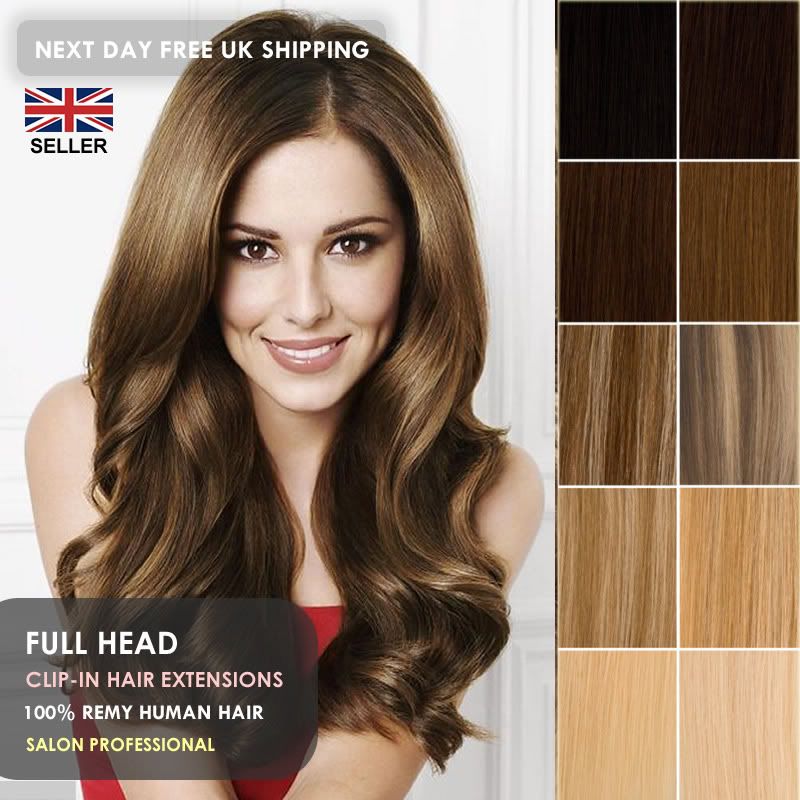 Full Head Set Remy Human Hair 20 inch 70 grams Clip In Hair Extensions UK