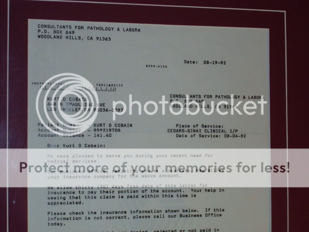 Nirvana Kurt Cobain Original Hospital Bill From 1992 Dave Grohl Foo 