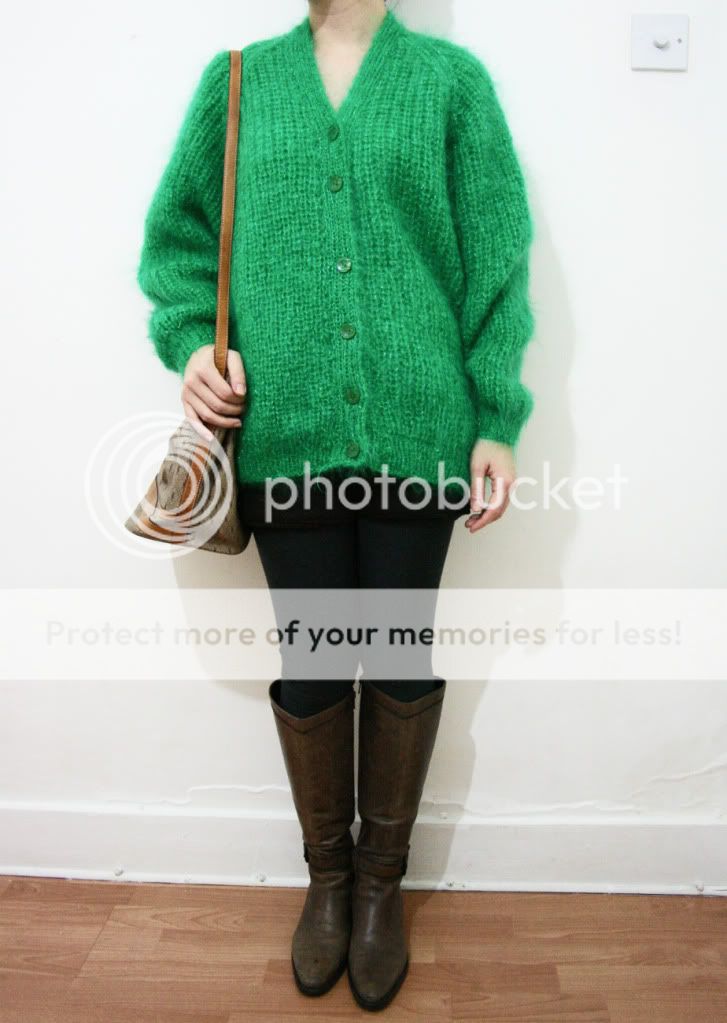 VINTAGE OVERSIZED GORGEOUS GREEN GLITZY FLUFFY MOHAIR CARDIGAN  