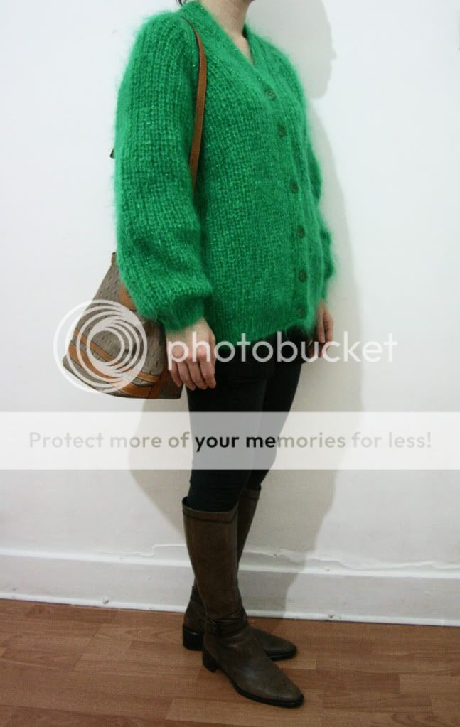 VINTAGE OVERSIZED GORGEOUS GREEN GLITZY FLUFFY MOHAIR CARDIGAN  