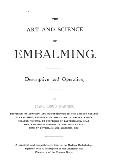 The Art and Science of Embalming Descriptive and Operative (1896)