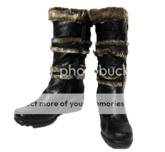   FASHION KNEE HIGH BOOTS MID CALF Black Winter Fur Lined Wedge Snow