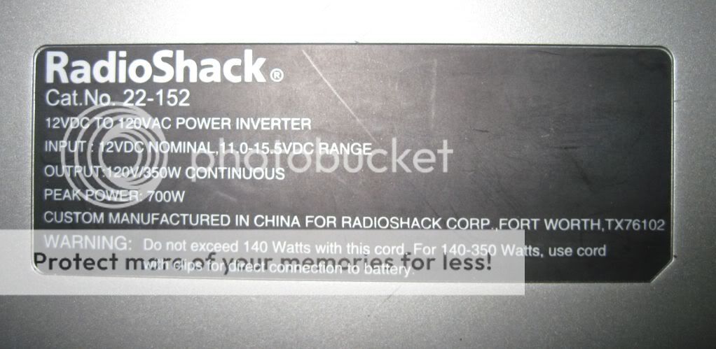This auction is for ONE 12v to 120VAC Radio Shack Power Inverter 